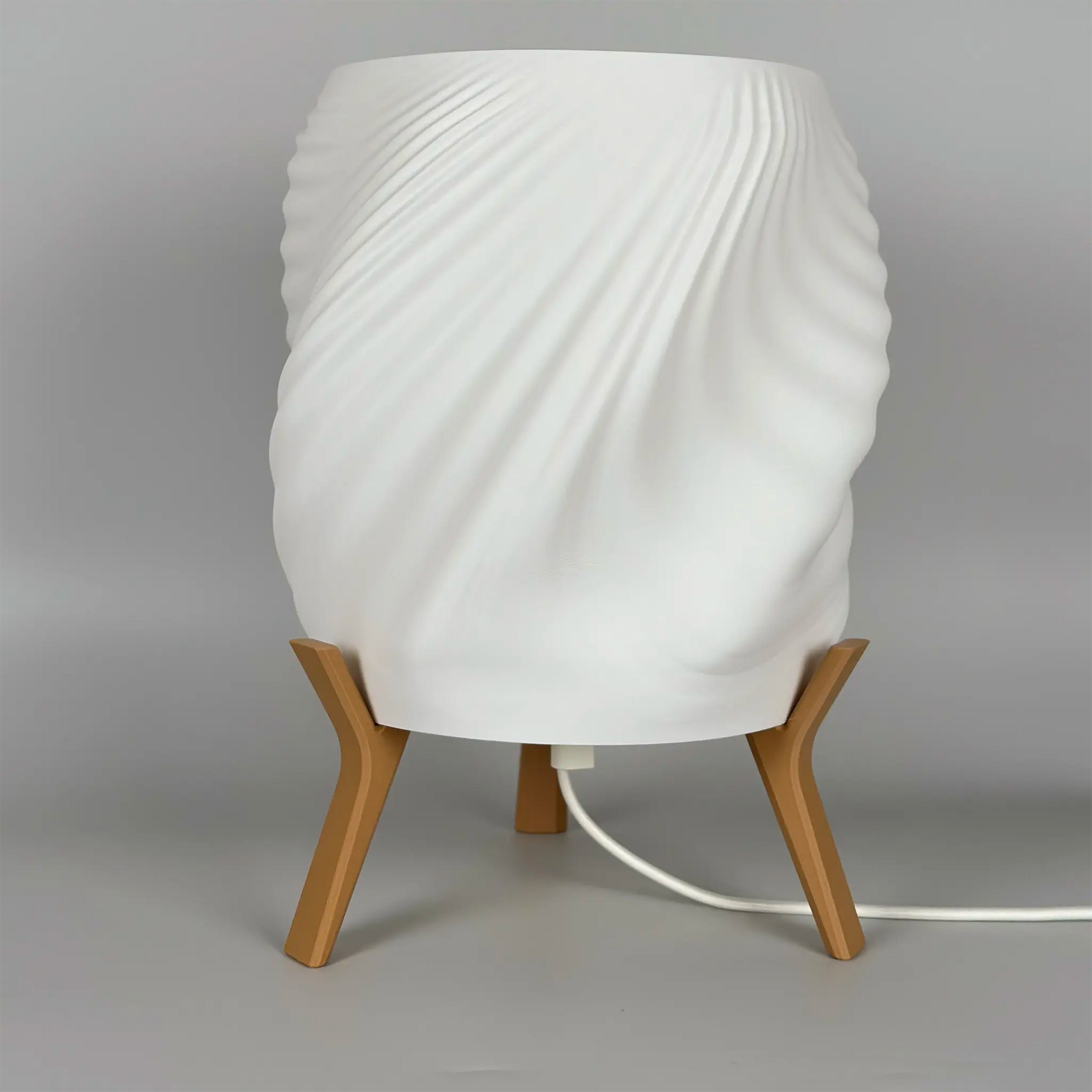 EleganceSweep Minimalist Table Lamp - Bedside Lamp in cotton white shade and wood brown base.