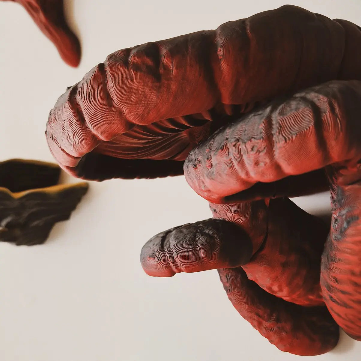 Close view of wall mounted floating shelf - Edodes Fungus in Shadow Red (Black-Red) color.