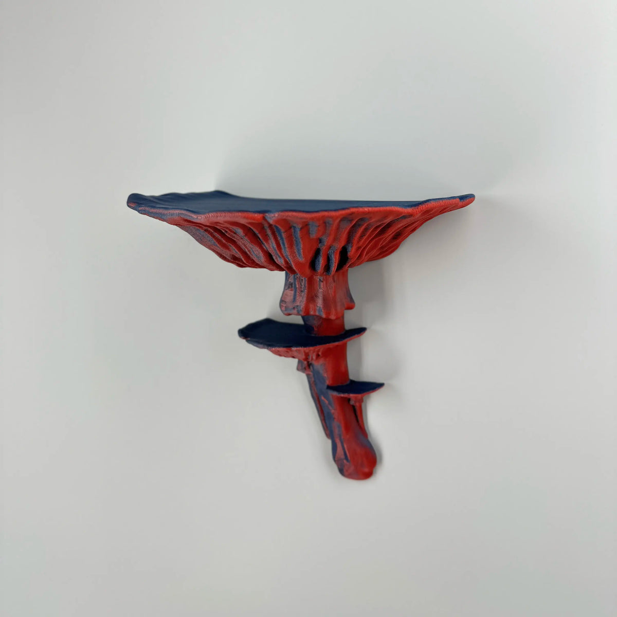 Elegant and eco-friendly Amanita Mushroom Shelf mounted on wall displaying small decorative items.